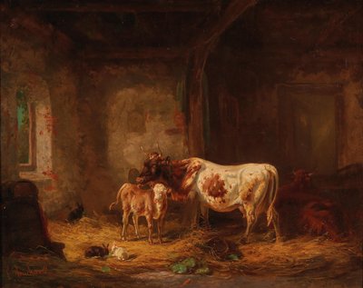 Cows and Rabbits in the Barn by Louis Reinhardt